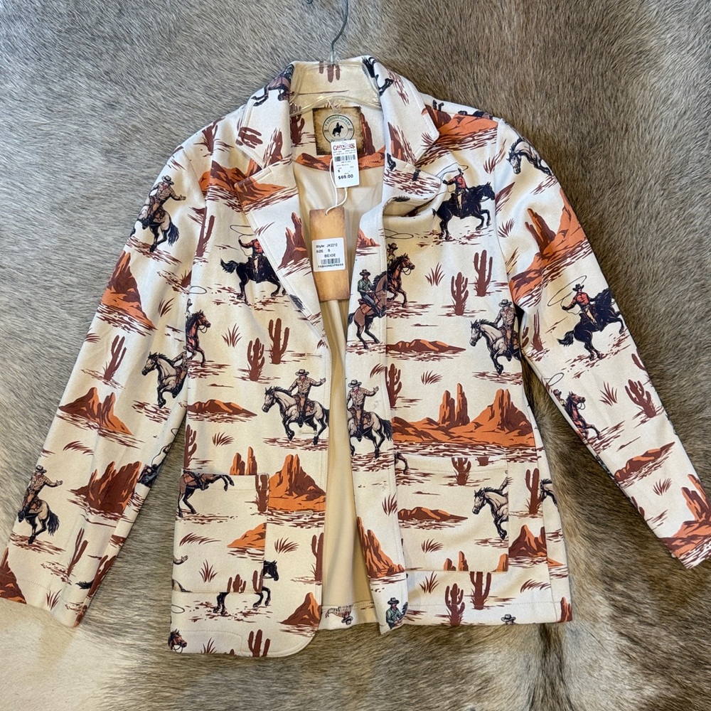 Western Cowboy Print Blazer
